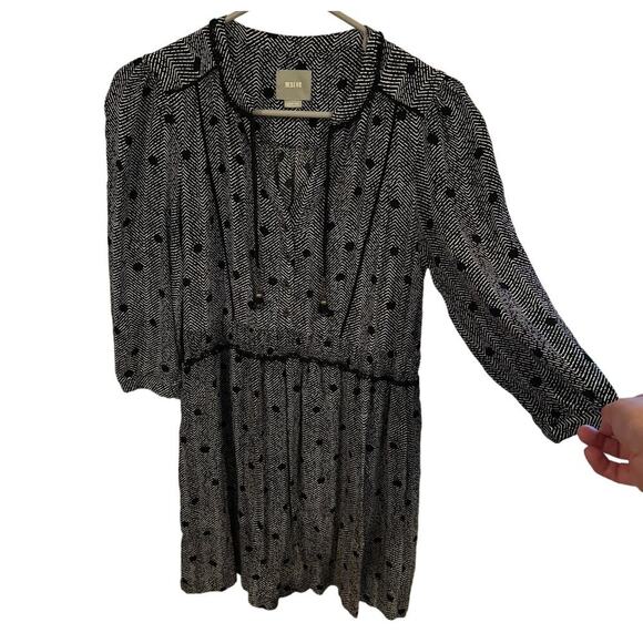 Maeve by Anthropologie Galen Dress Chevron Polka Dot Print Black Size Medium - Picture 4 of 7